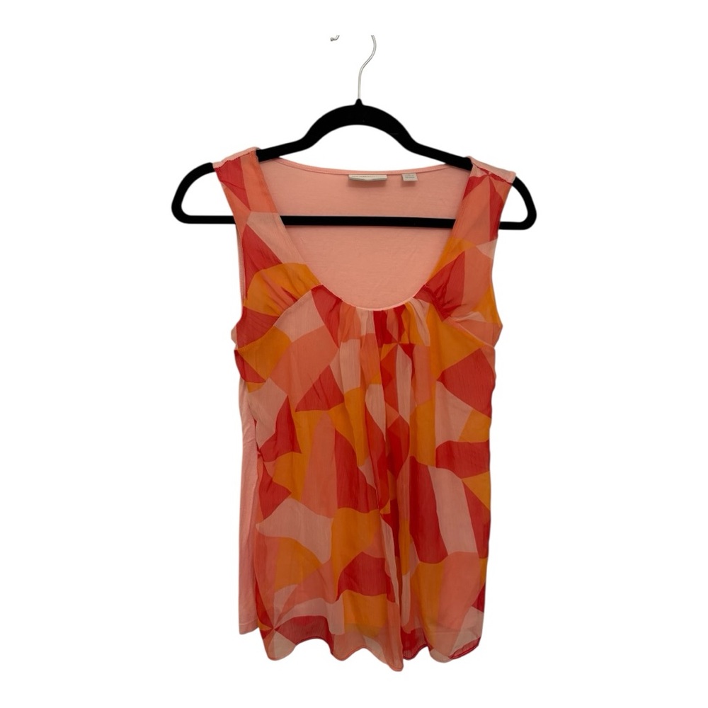 Pink Orange Abstract Sleeveless Blouse | Vacation Resort Summer Tank Top Small